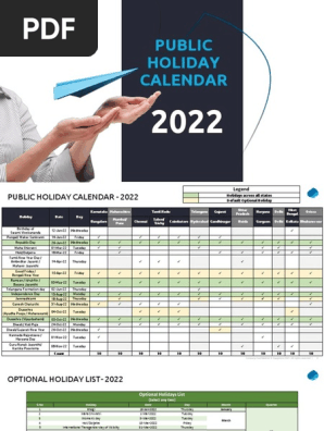 Public Holiday Calendar - 2022 | PDF | South Asia | Observances