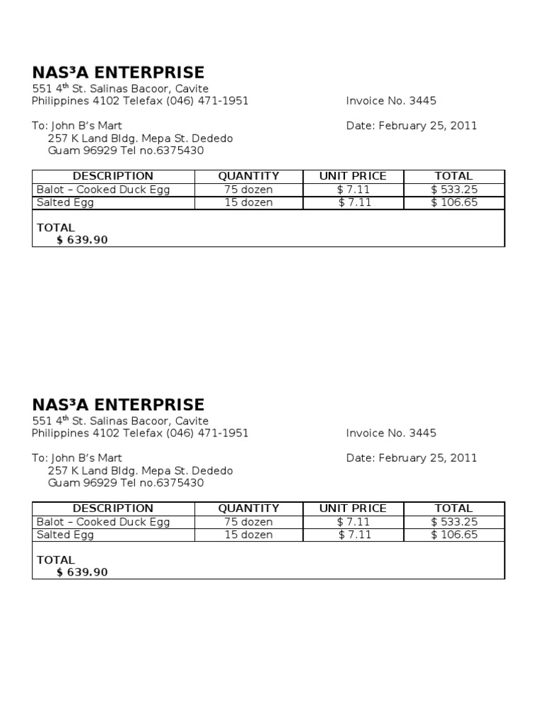 Invoice for Balot and Salted Eggs | PDF | Cooking, Food & Wine
