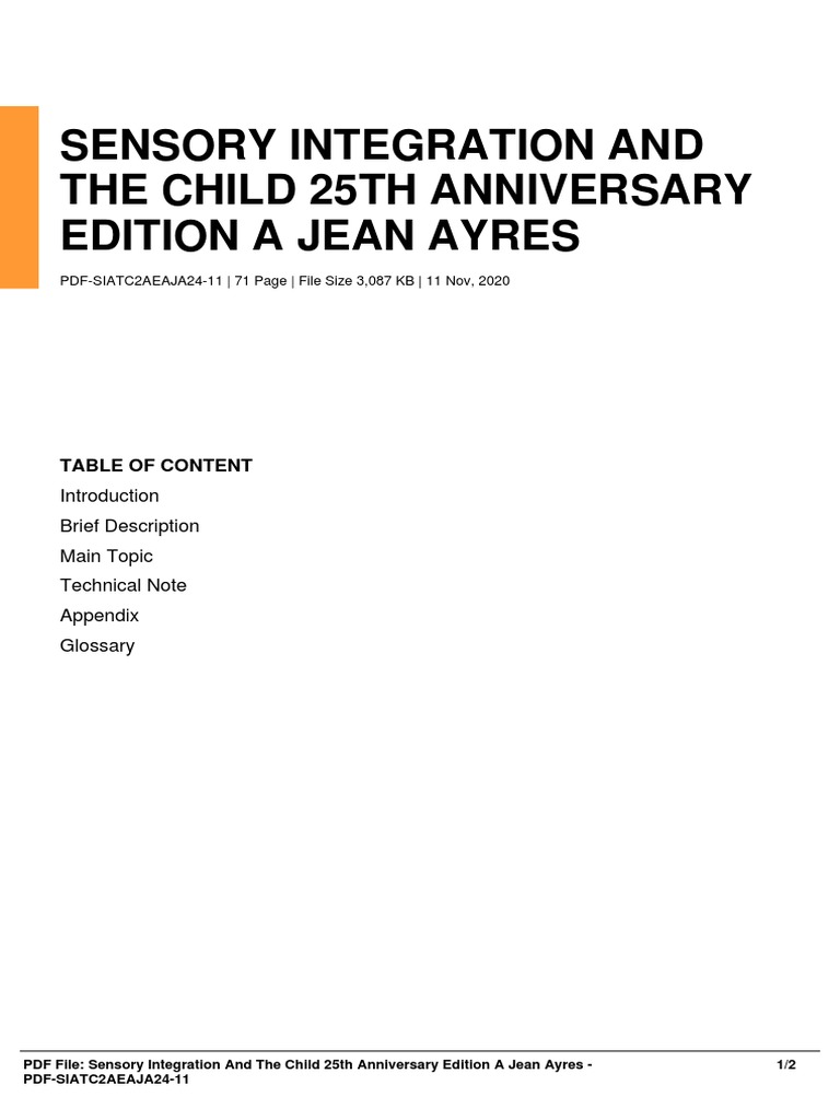 Sensory Integration and The Child 25Th Anniversary Edition A Jean Ayres