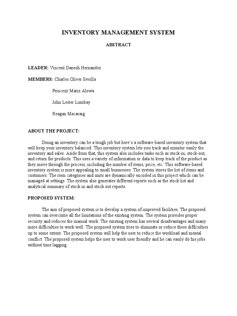 Inventory Management System (Abstract) | PDF | Inventory | Analytics