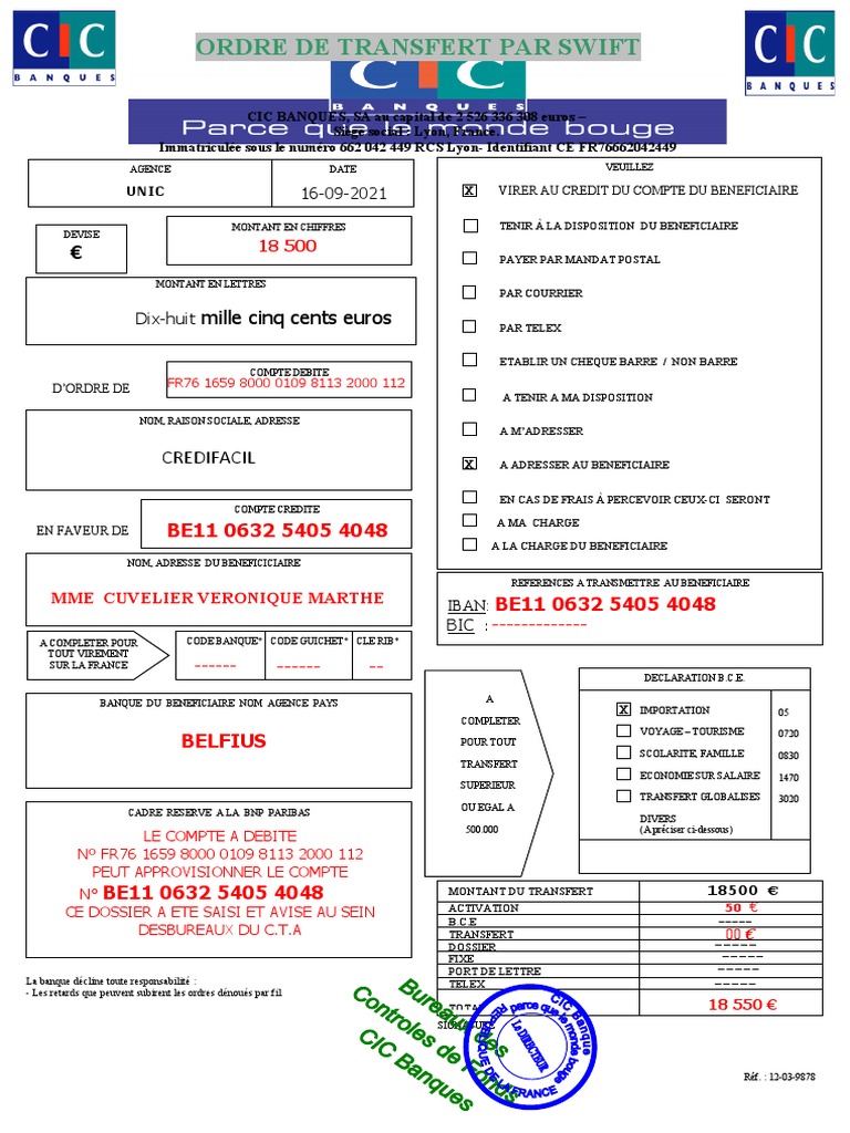 Bordereau de Virement de Mme Marie Francoise Aymar Dufaure (Réparé) | PDF |  Finance et gestion monétaire | Technologie financière