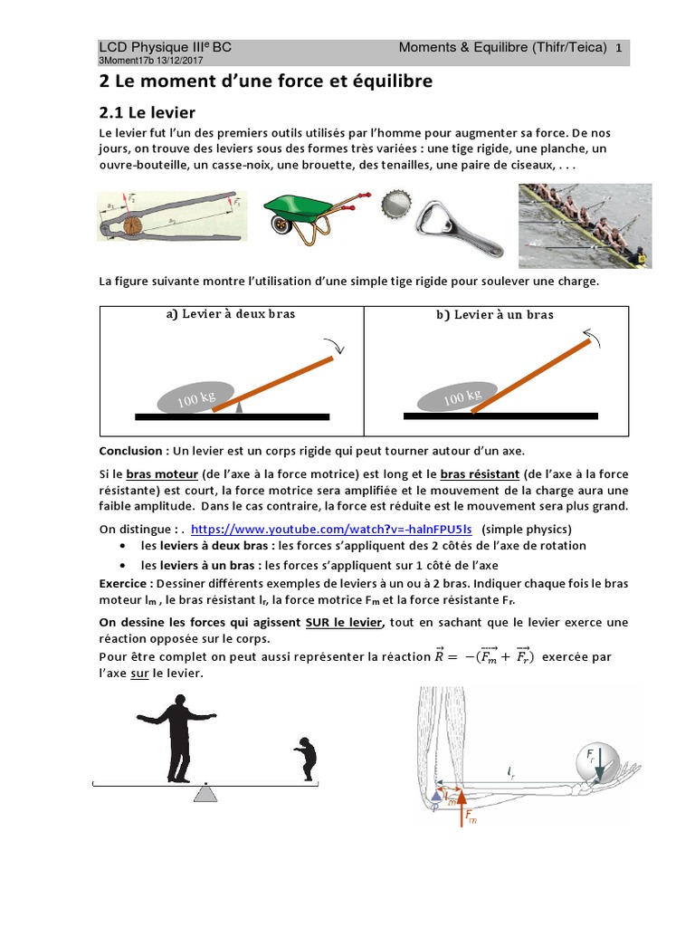 Moment et Équilibre des Leviers | PDF | Moment d'une force | Rotation
