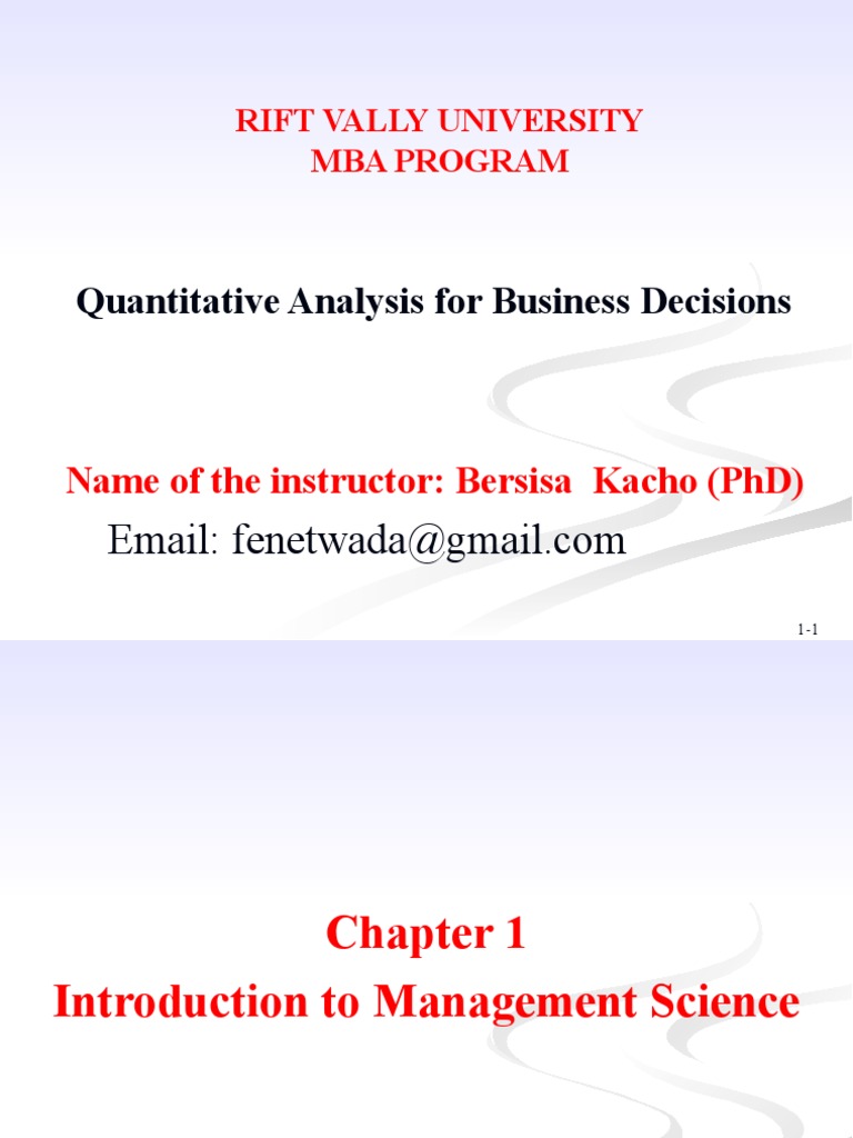 QUANTITATIVE ANALYSIS FOR MANAGEMENT CHAPTER 1 intelligence overview