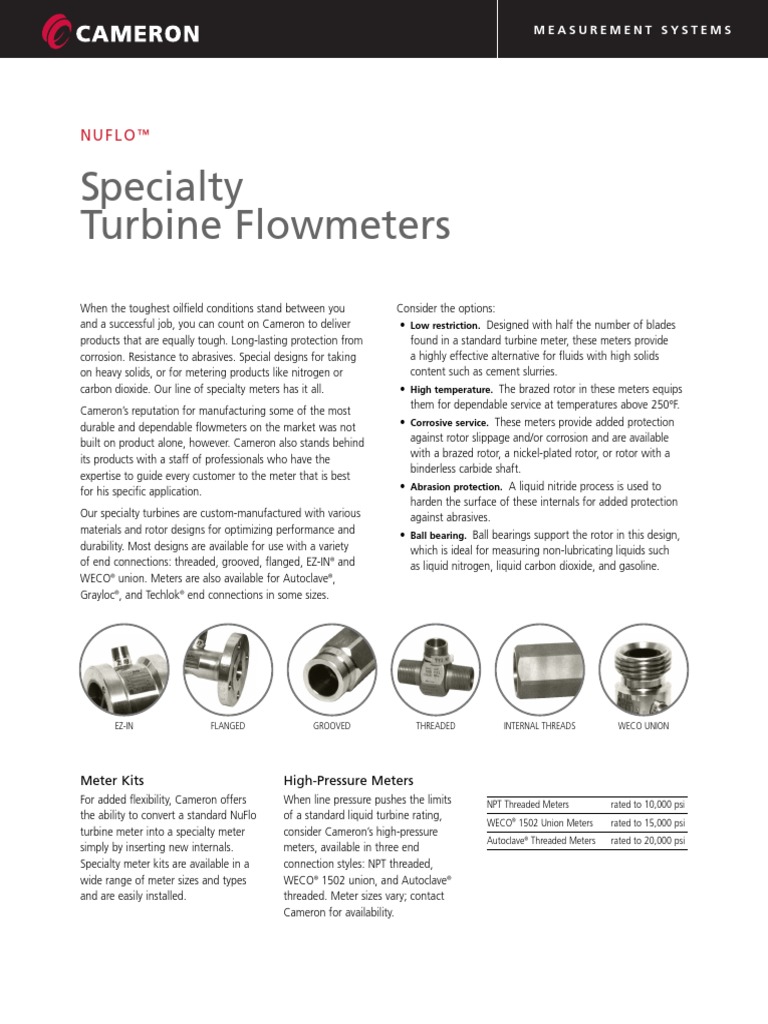 Nuflo Specialty Turbine Flow Meters PDF Flow Measurement Turbine