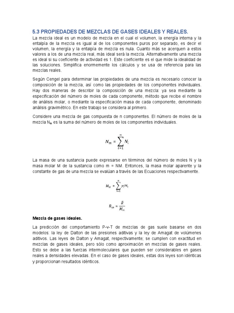 Propiedades de mezclas de gases ideales | PDF | Gases | Fases de la materia