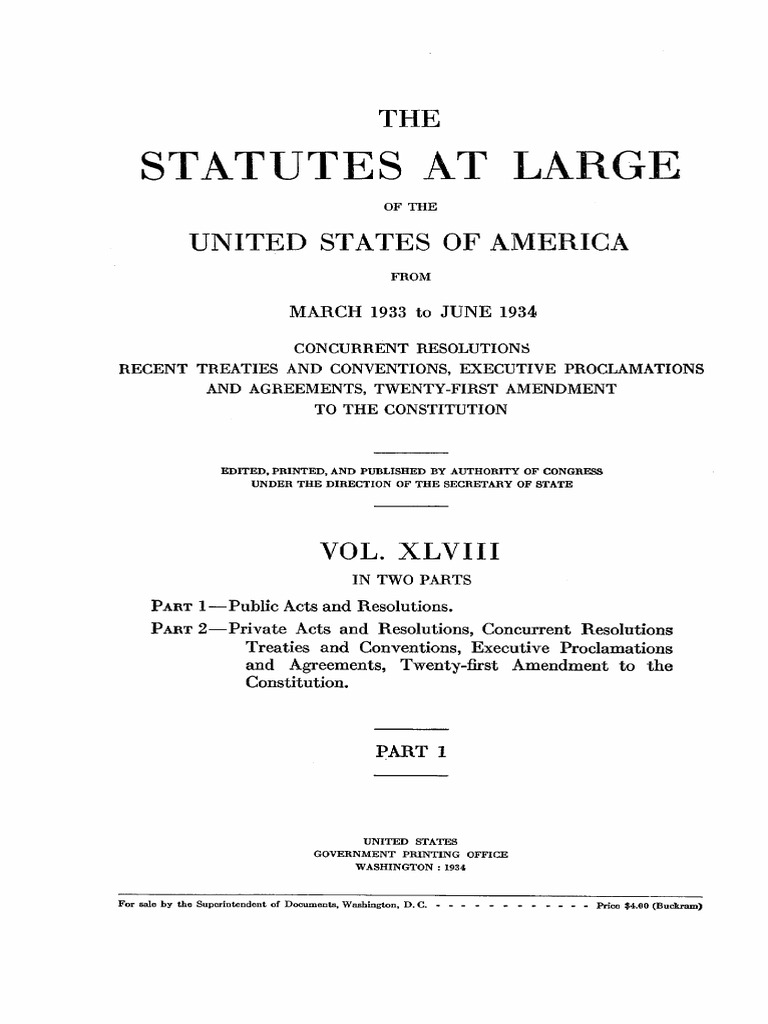 Statutes at Large March1933 To June 1934 PDF U.S. State United