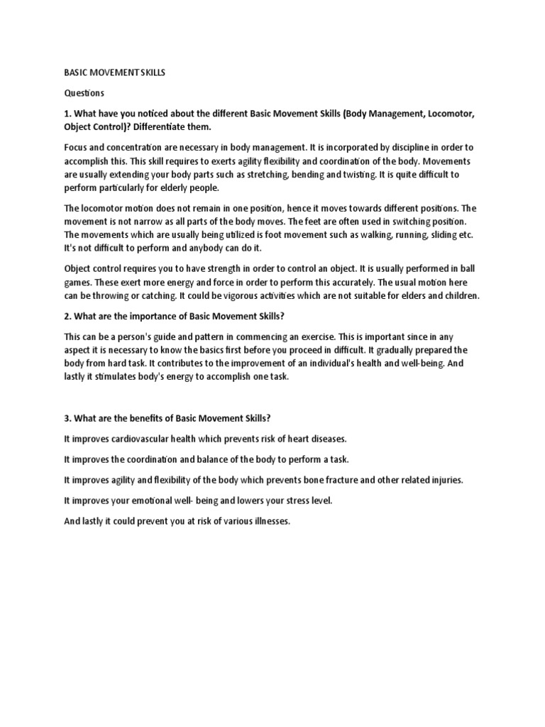 What Have You Noticed About The Different Basic Movement Skills (Body ...