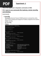 Experiment - 1: Aim: Learn To Use Commands Like Tcpdump, Netstat, Ipconfig, and Nslookup