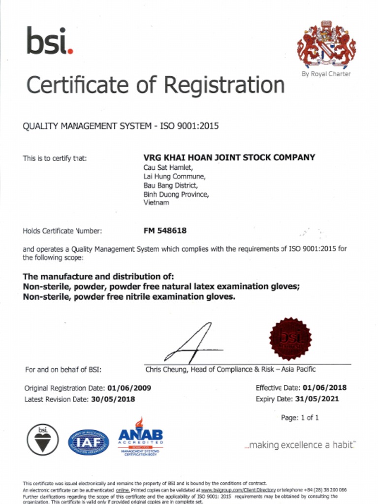 Cong Ty Co Phan VRG Khai Hoan ISO 9001 2015 | PDF