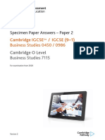 Specimen Paper Answers - Paper 2: Cambridge IGCSE / IGCSE (9 1) Business Studies 0450 / 0986
