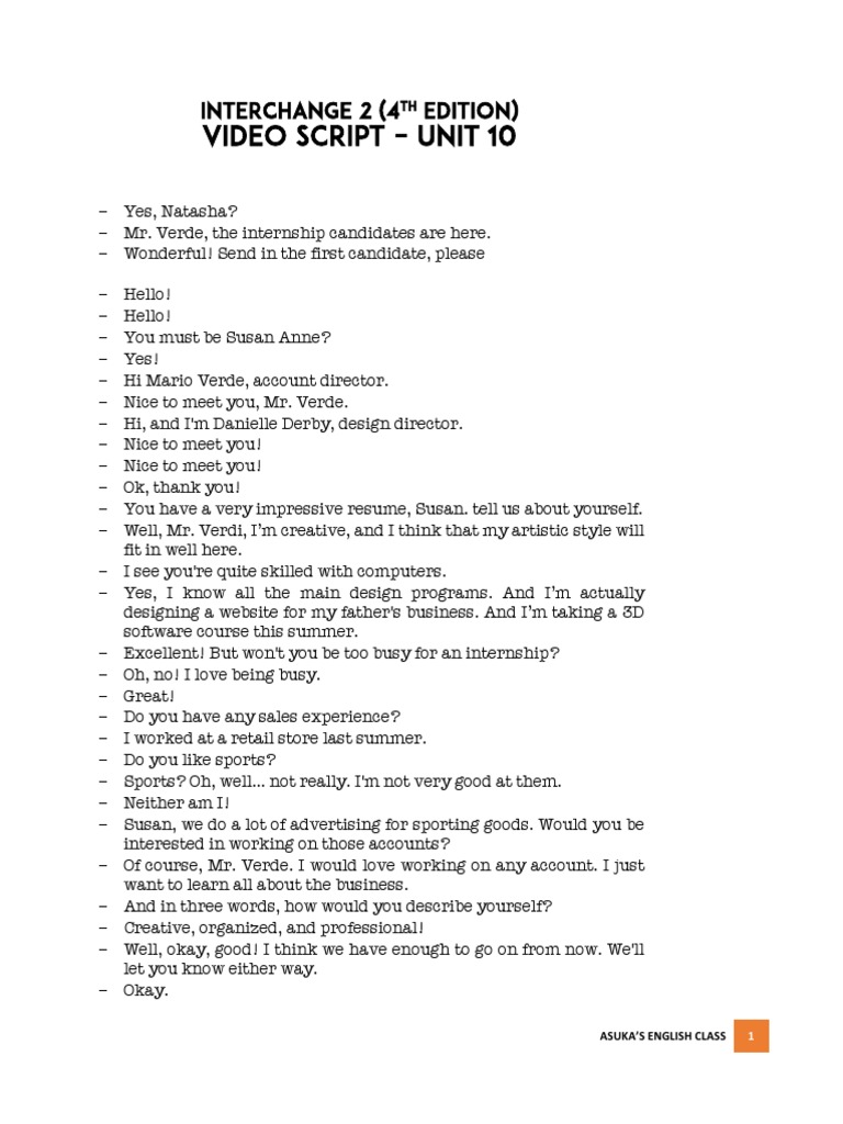 Internship Interview Dialogue Script | PDF