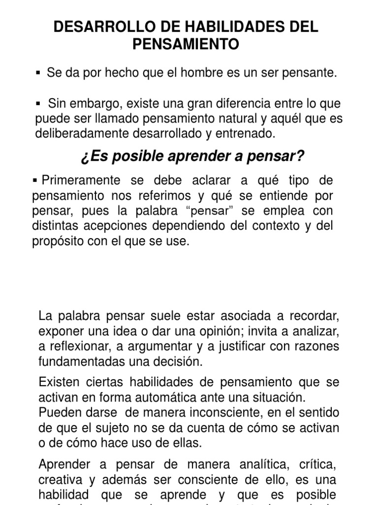 Desarrollo de Habilidades de Pensamiento | PDF | Pensamiento | Aprendizaje