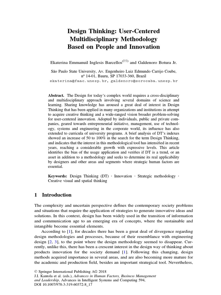 Design Thinking - User Centered Multidisciplinary Methodology Based On ...