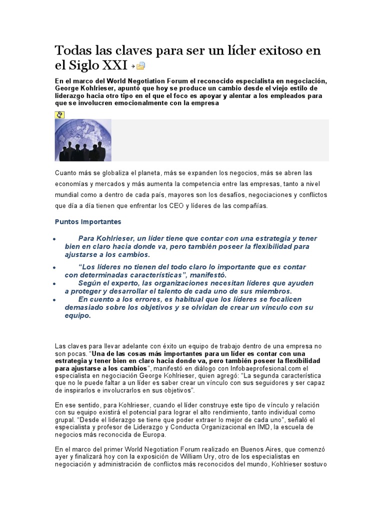 Todas Las Claves para Ser Un Lider Exitoso | PDF | Liderazgo | Las ...