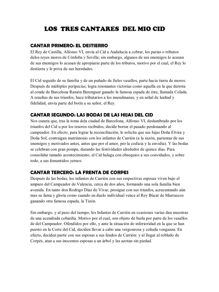Los Tres Cantares Del Mio Cid