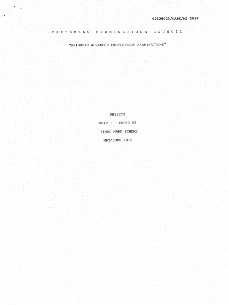 CAPE Physics Unit 1 Paper 2 Mark Scheme 2016 | PDF | Physical ...