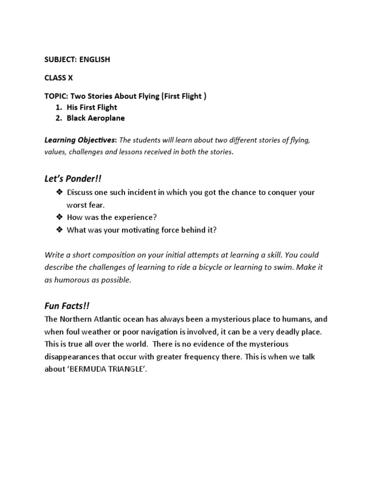 Two Stories About Flying-Worksheet CL X | PDF | Flight