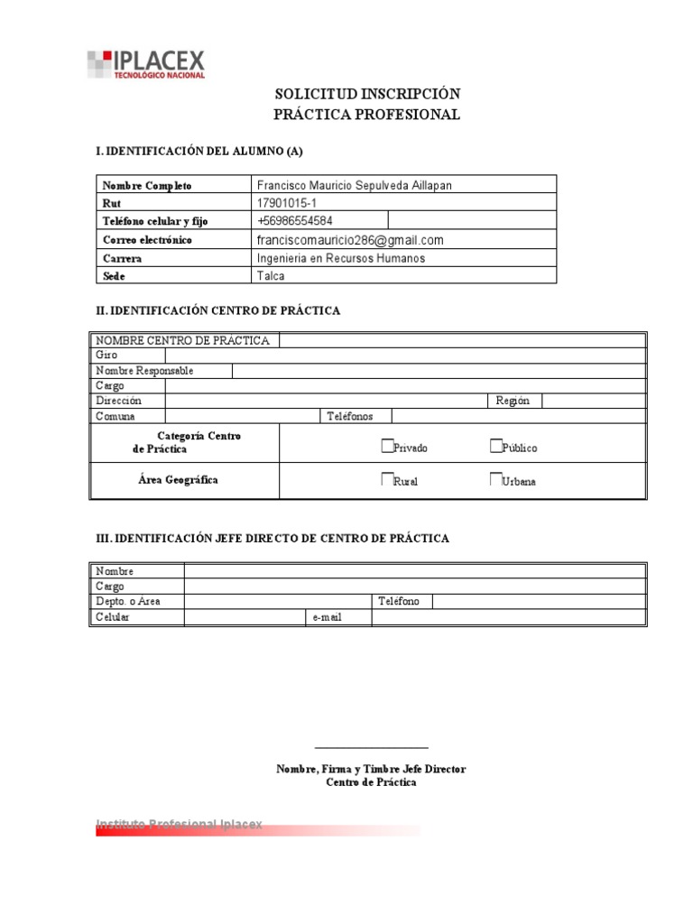 Ficha de Inscripción Práctica | PDF | Crecimiento personal y profesional