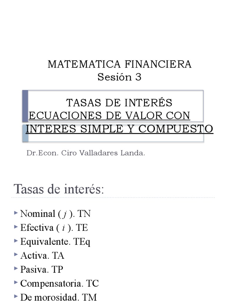 Tasas de Interés y Ecuaciones Financieras | PDF | Tasas de interés | Dinero