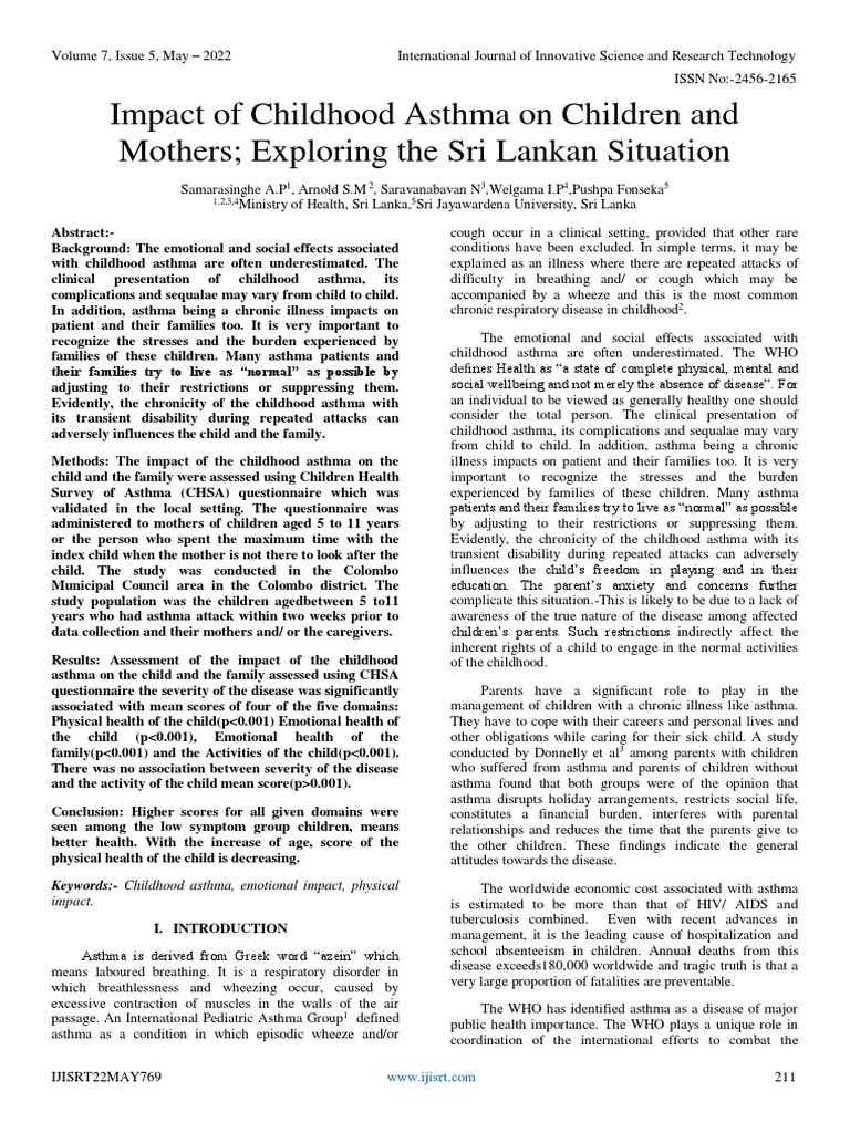 Impact of Childhood Asthma On Children and Mothers Exploring The Sri ...