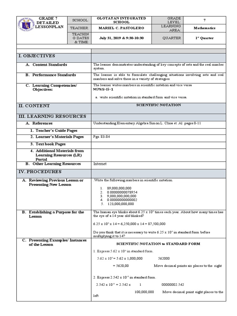 Grade 7 Math: Scientific Notation | PDF | Learning | Numbers
