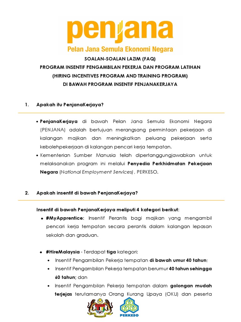 FAQ Program Insentif Pengambilan Pekerja Dan Program Latihan Hiring ...