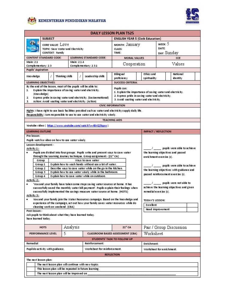 BI Y5 LP TS25 - Civic Education | PDF | Lesson Plan | Learning