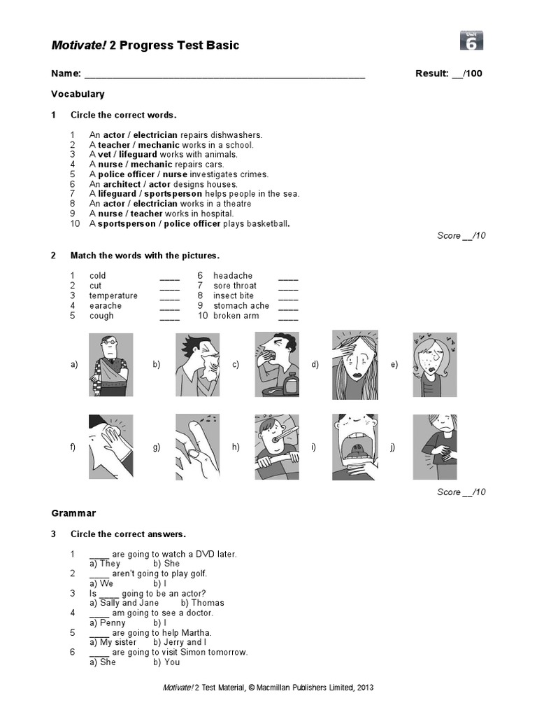 Motivate! 2 Progress Test Basic: Name: - Result: - /100 Vocabulary | PDF