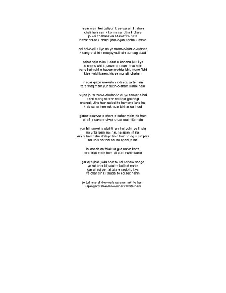 Nisar Main Teri Galiyon K Ae Watan