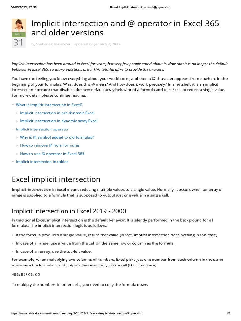 Excel Implicit Intersection and at Operator | PDF | Microsoft Excel ...