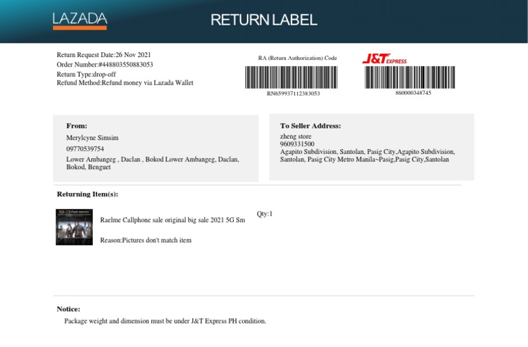 Return Label PDF