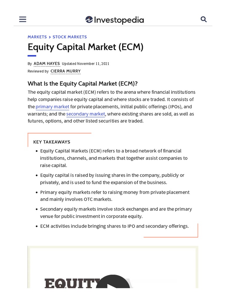 Equity Capital Market (ECM) Definition PDF Stocks Equity (Finance)