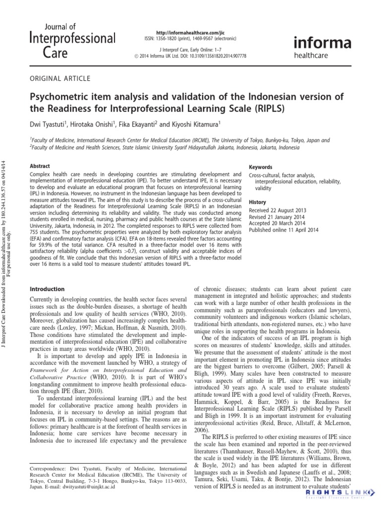 Sicometric Interprofessional Collaboration Scale | PDF
