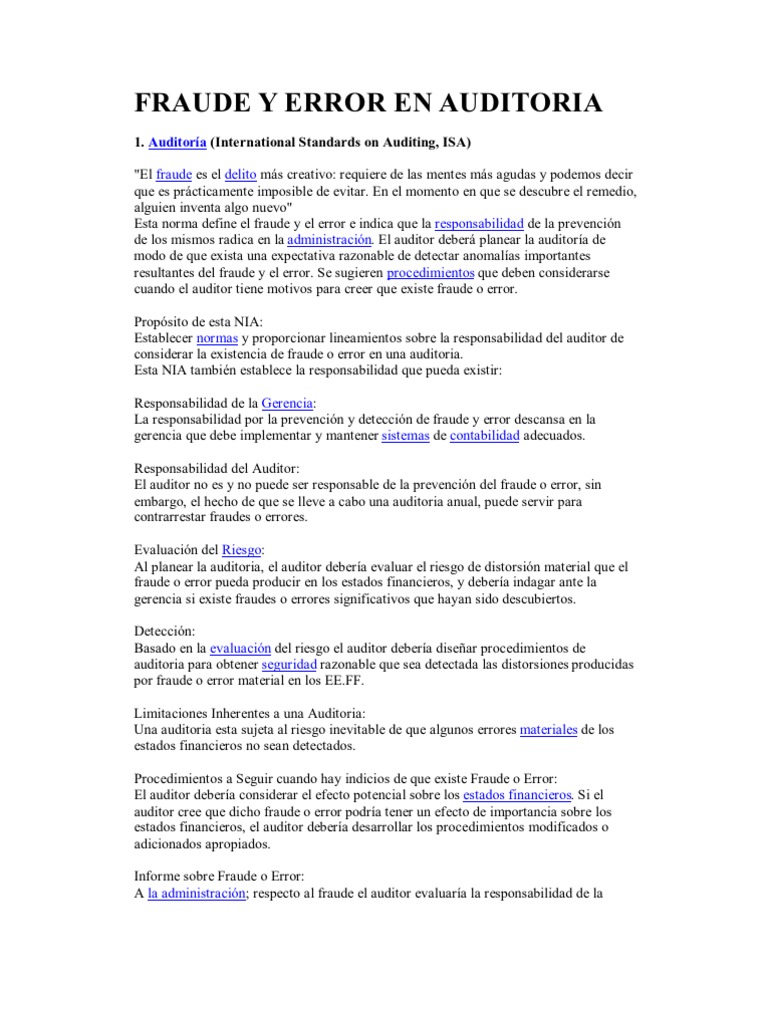 Fraude y Error en Auditoria | PDF | Contralor | Contabilidad