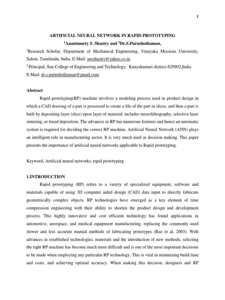 ANN Applications in Rapid Prototyping | PDF | Artificial Neural Network ...