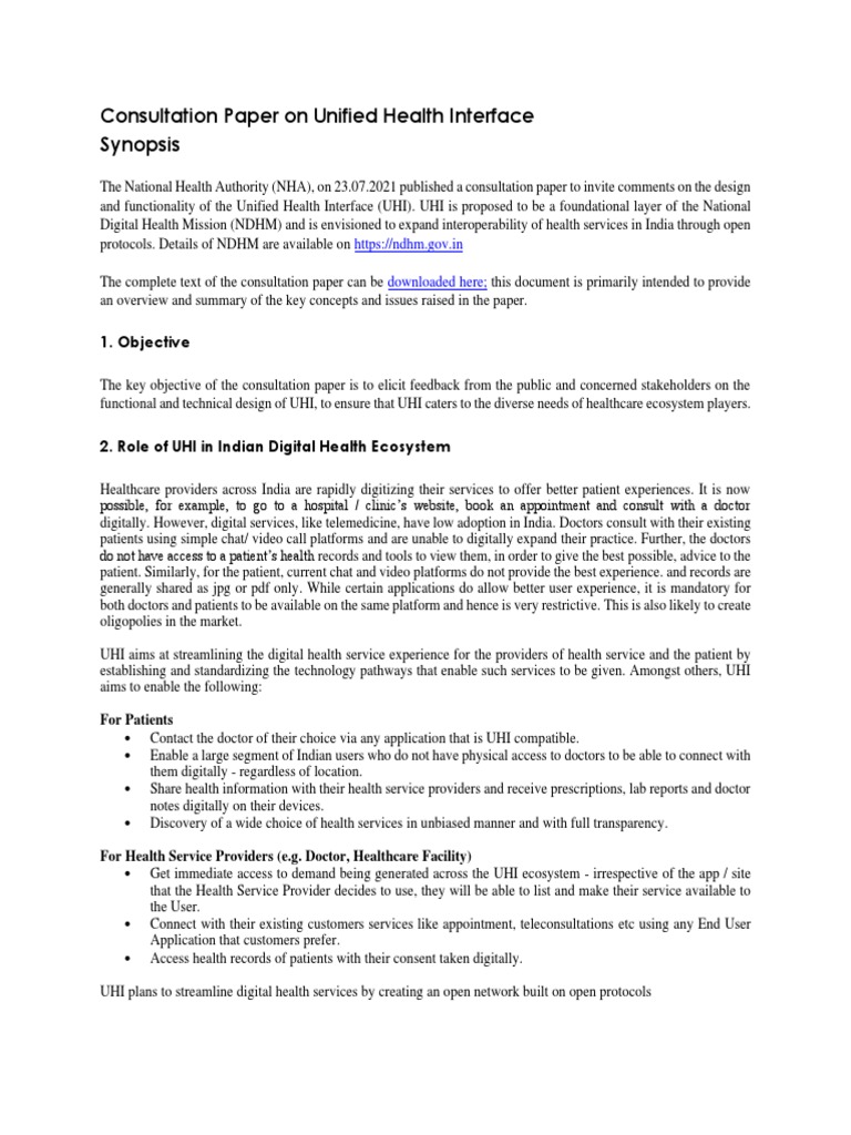 Unified Health Interface Consultation Paper | PDF | Health Care ...