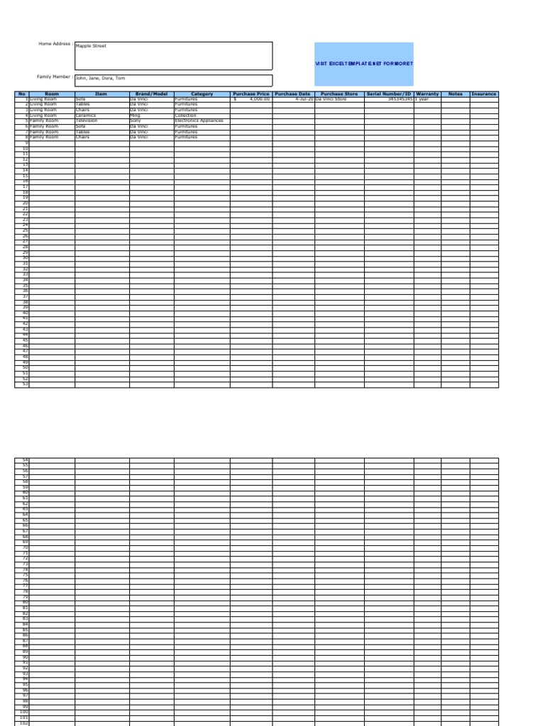 Household Inventory List V1.0 | PDF | Domestic Implements | Consumer Goods