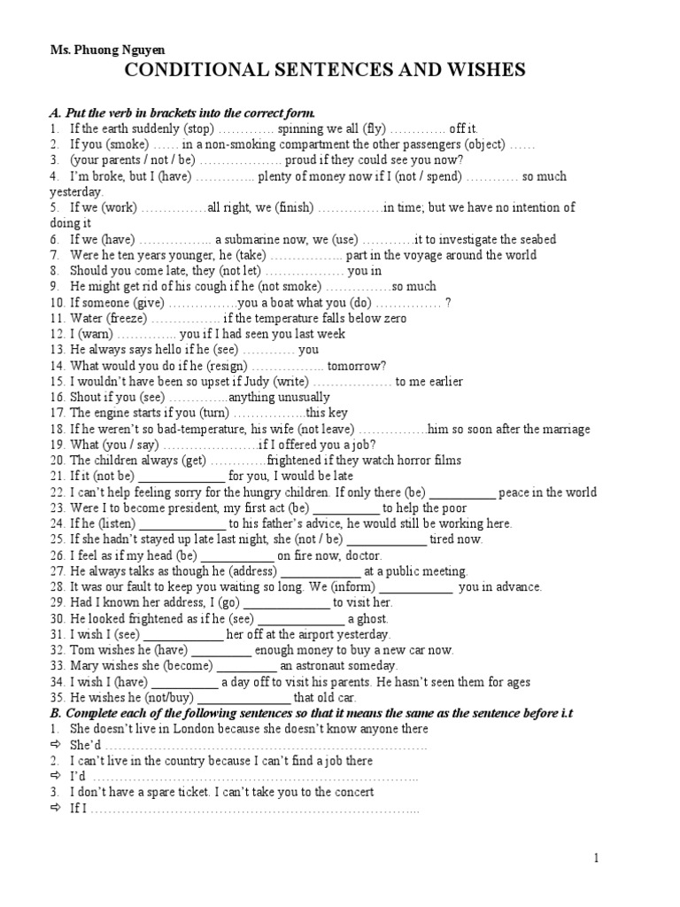 Conditional Sentences and Wishes: A. Put The Verb in Brackets Into The ...