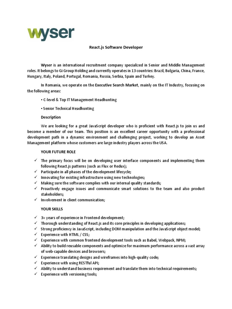 React - Js SOFTWARE DEVELOPER | PDF | Software | Information Technology ...