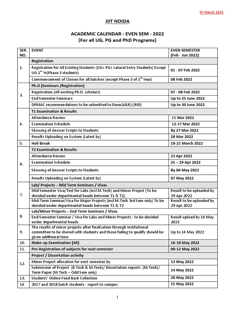 2025 Academic Calendar Jiit 