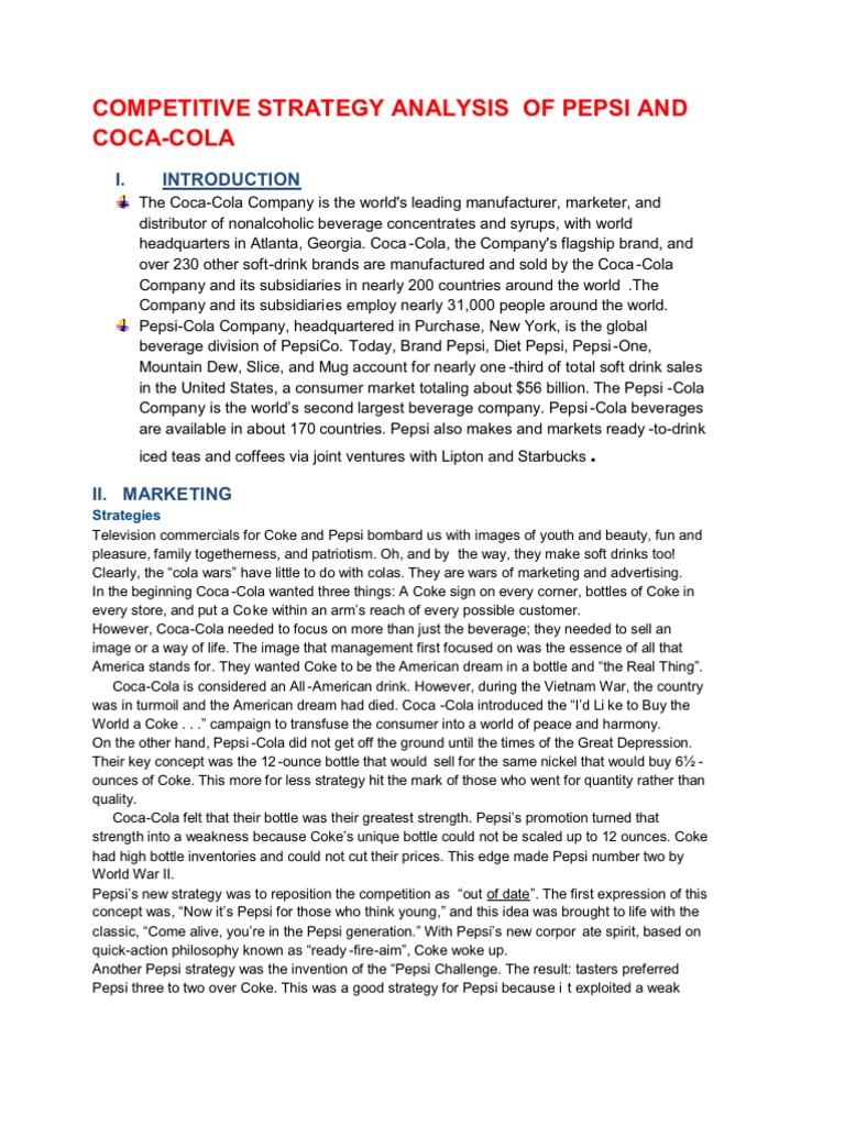 Competitive Strategy Analysis of Pepsi and Coca-Cola | PDF | Pepsi Co ...