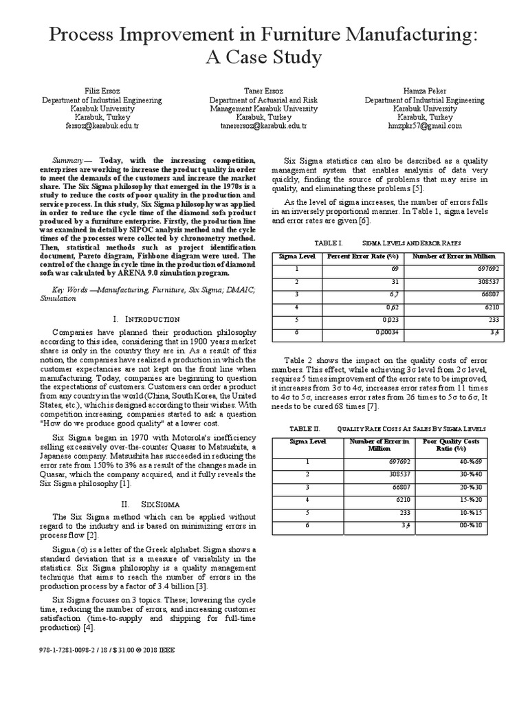 Process Improvement in Furniture Manufacturing: A Case Study | PDF ...