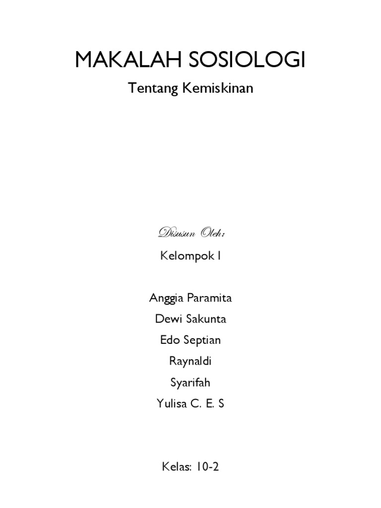 Makalah Sosiologi Tentang Kemiskinan