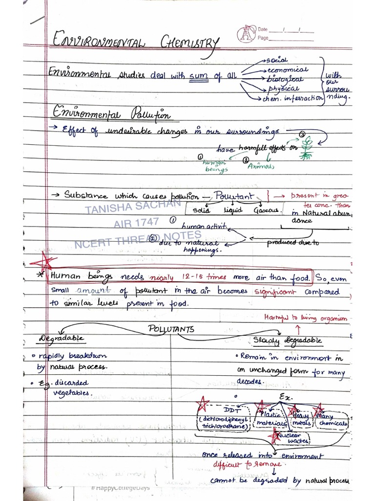Environmental Chemistry NCERT THREAD NOTES | PDF