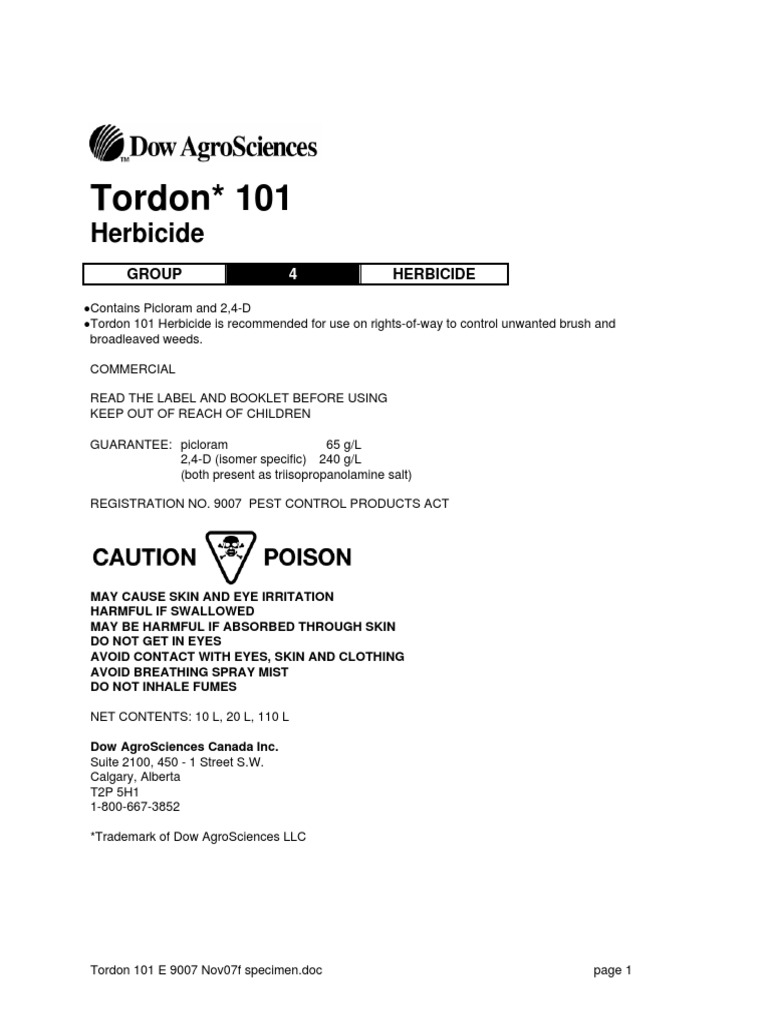 Tordon 101 Herbicide PDF Herbicide Pesticide