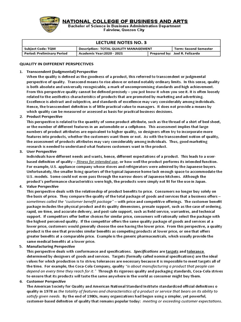 Total Quality Management Perspectives | PDF | Quality (Business) | Business