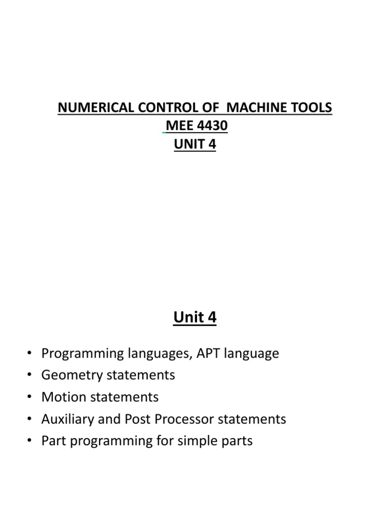 APT Programming for CNC Machine Tools | PDF | Computing | Computer ...