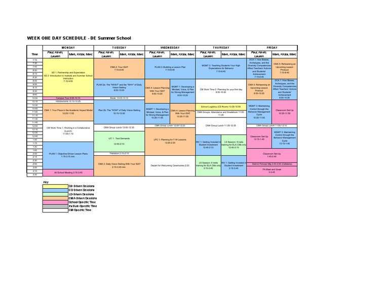 DE Summer School Weekly Schedule | PDF