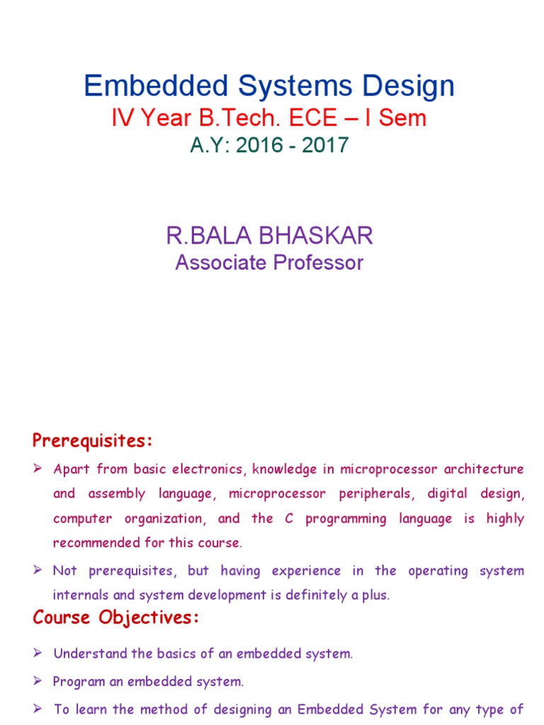 Embedded Systems Design: IV Year B.Tech. ECE - I Sem | PDF | Embedded ...