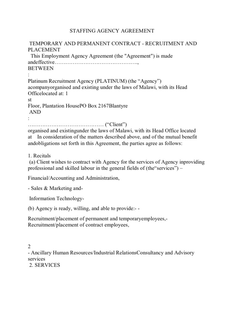 Staffing Agency Agreement | PDF | Business | Law